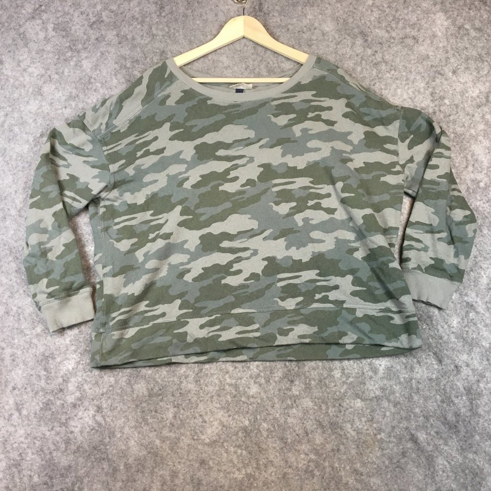Universal Thread Sweater XXL Camo Green Modest Crop Oversize Boxy Casual Womens